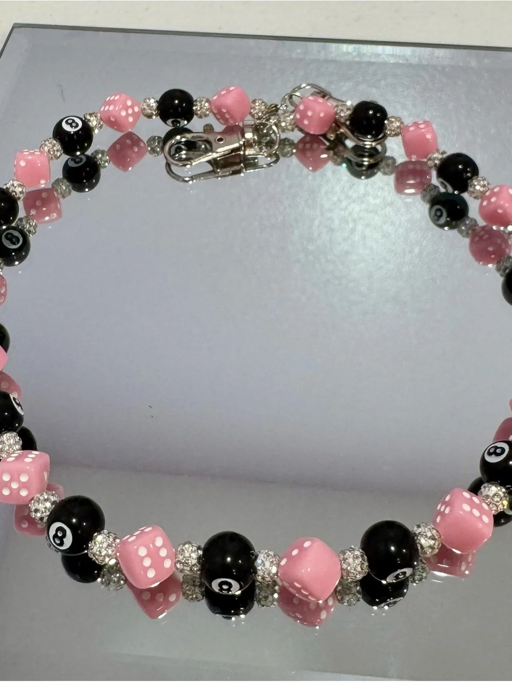 New Pink & Black Beaded Bag Chain 18 inches